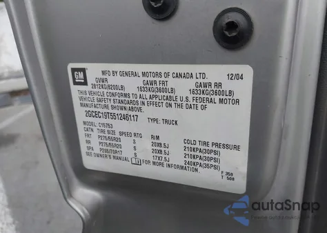 2005 Chevrolet Silverado C1500 из США, поврежденный, VIN 2GCEC19T551246117